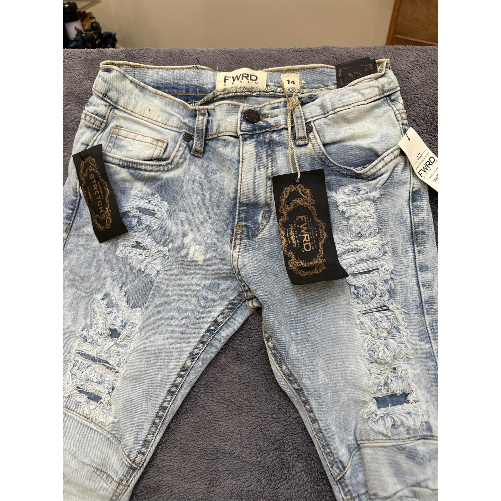 Fwrd Denim Girls Size 14 Distressed Slim Fit Jeans Acid Wash Stretch Nwt — image 2 of 8